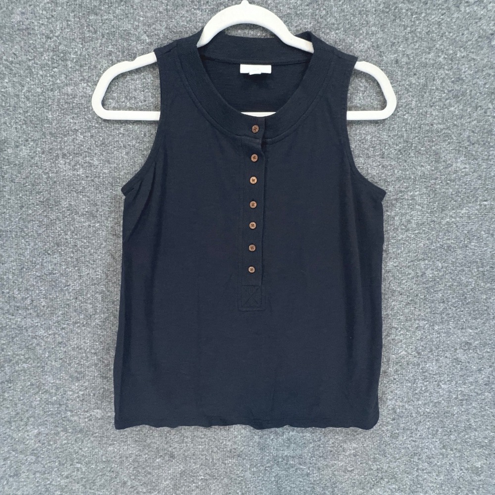 J. Jill Tank Top Womens XS Petite Blue Navy Henley Button Ribbed Sleeveless